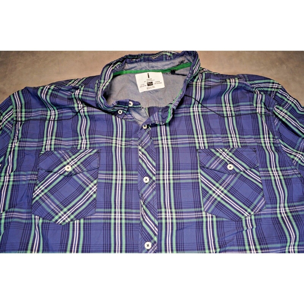 I Jeans By Buffalo Men Button Down Plaid Shirt Size 4XL Blue Long Sleeve Pockets
